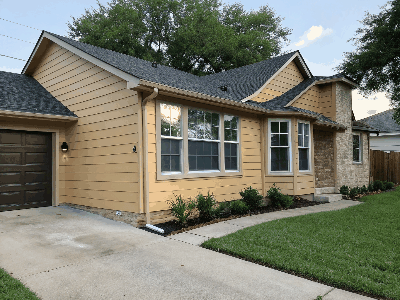Modern energy-efficient replacement windows installed in a Texas residential home