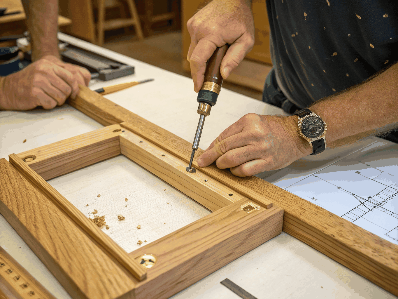 Precision craftsmanship on custom wood and clad window assembly