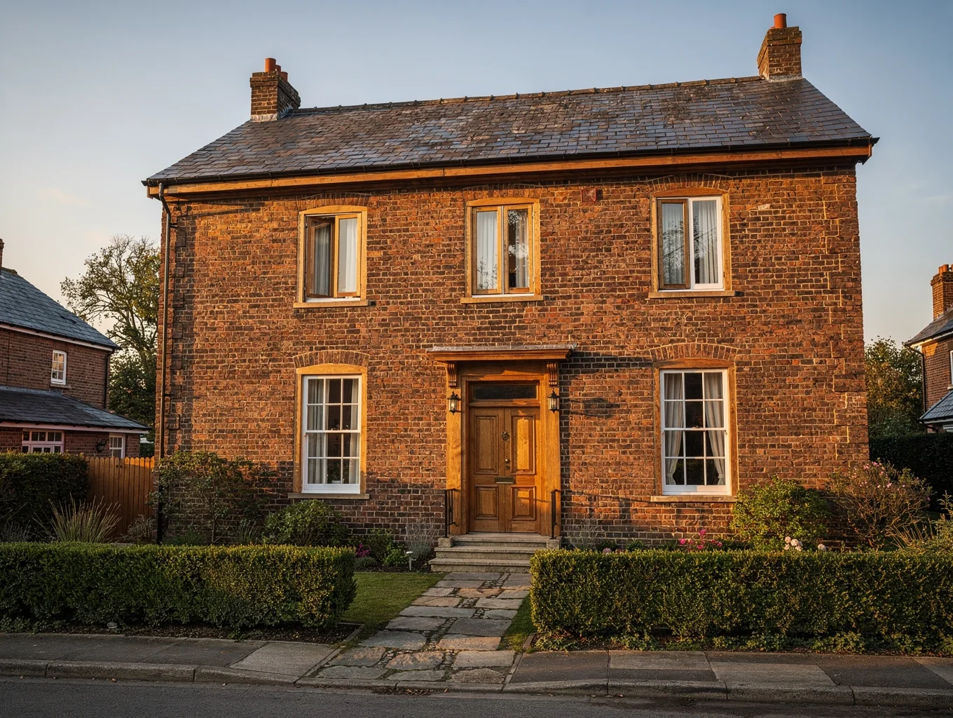 Classic architectural window replacement on brick exterior