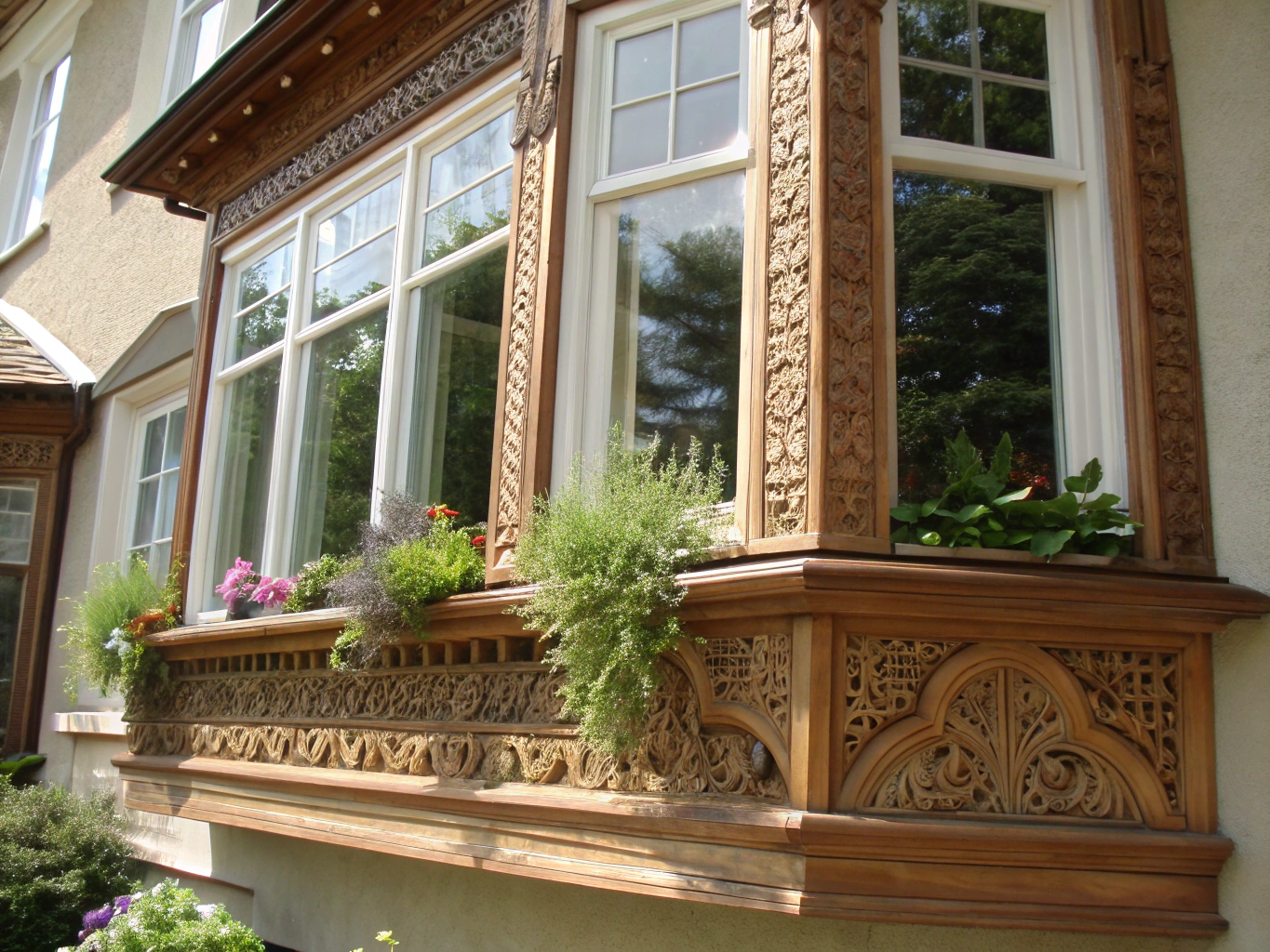 Detailed craftsmanship of architectural timber and composite window frames in an office study