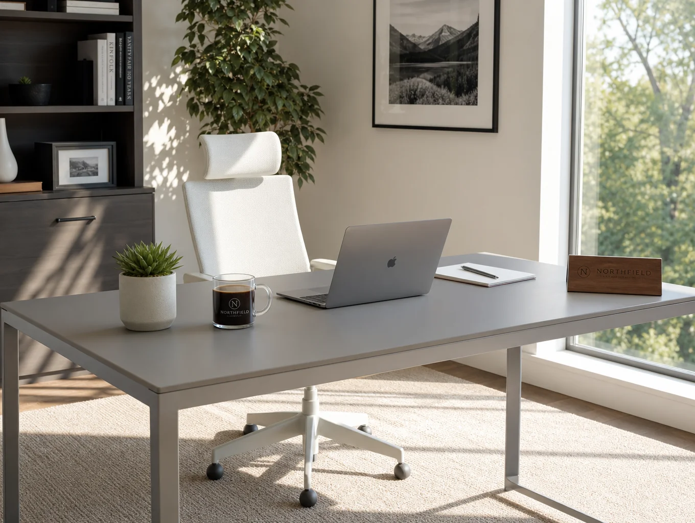 Bright private office workspace illuminated with large energy efficient replacement windows